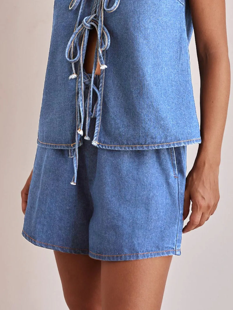 Elastic Waist Denim Shorts 6