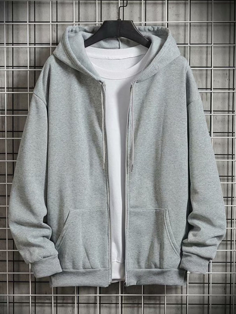 Men's Plus Size Casual Solid Color Zip-Up Hoodie 3