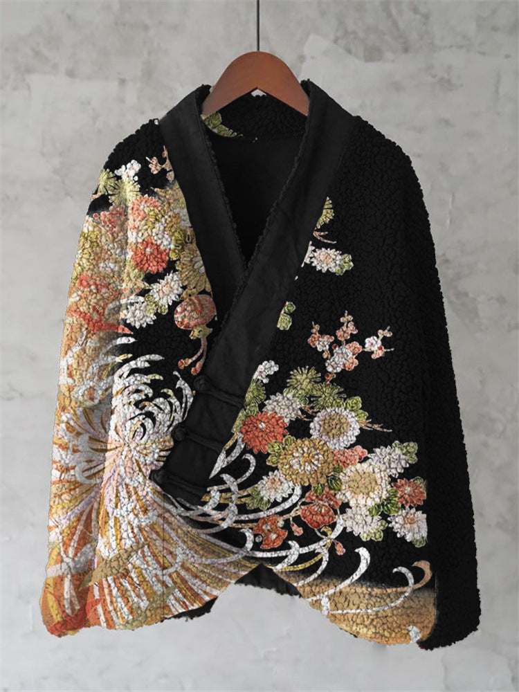 Navy Floral Sherpa Kimono Jacket — Print 8