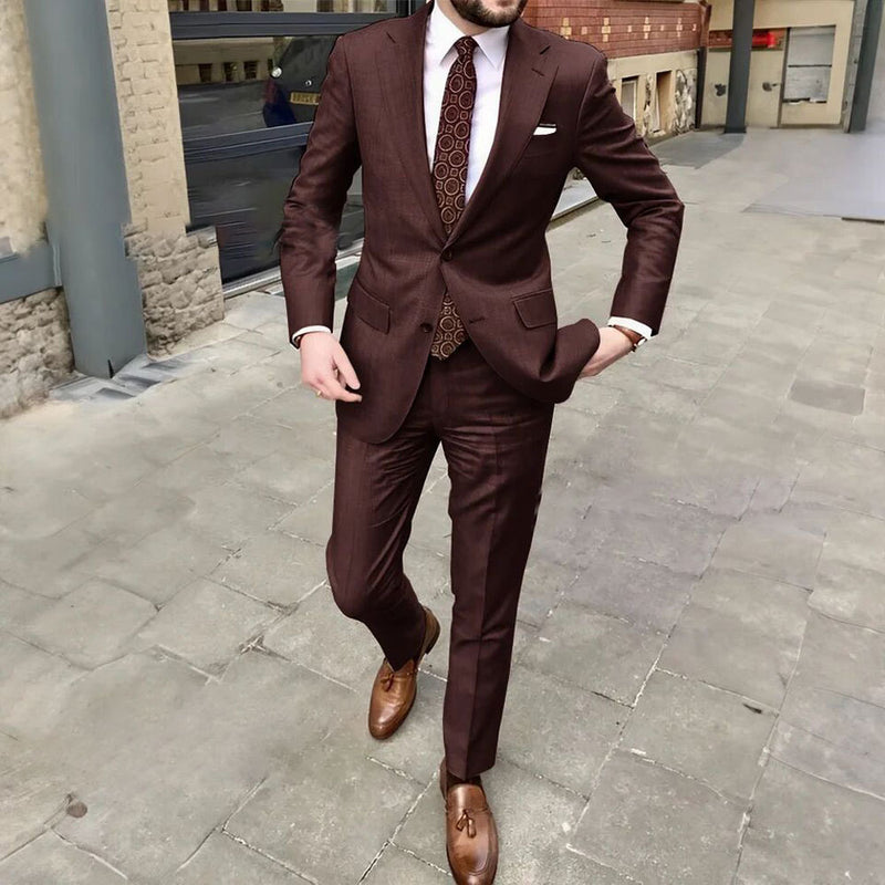 Everett Slim Business Suit — Wine Red