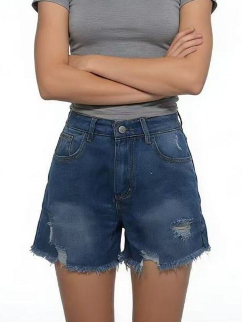 Distressed Frayed Hem Denim Shorts 3