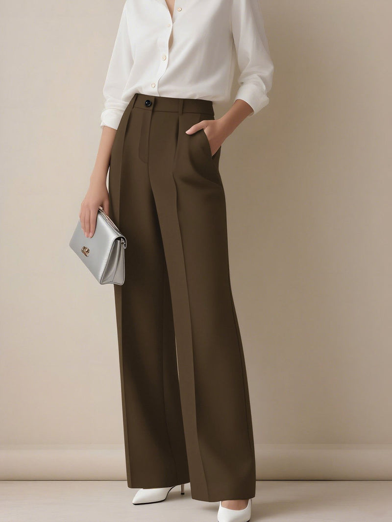 Margot Pleated Wide-Leg Trousers — Coffee Color
