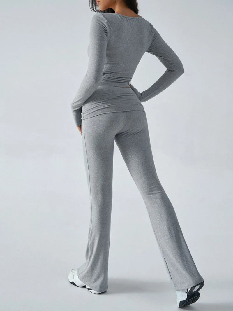 Devine Ruched Long Sleeve Top And Pants Set 2