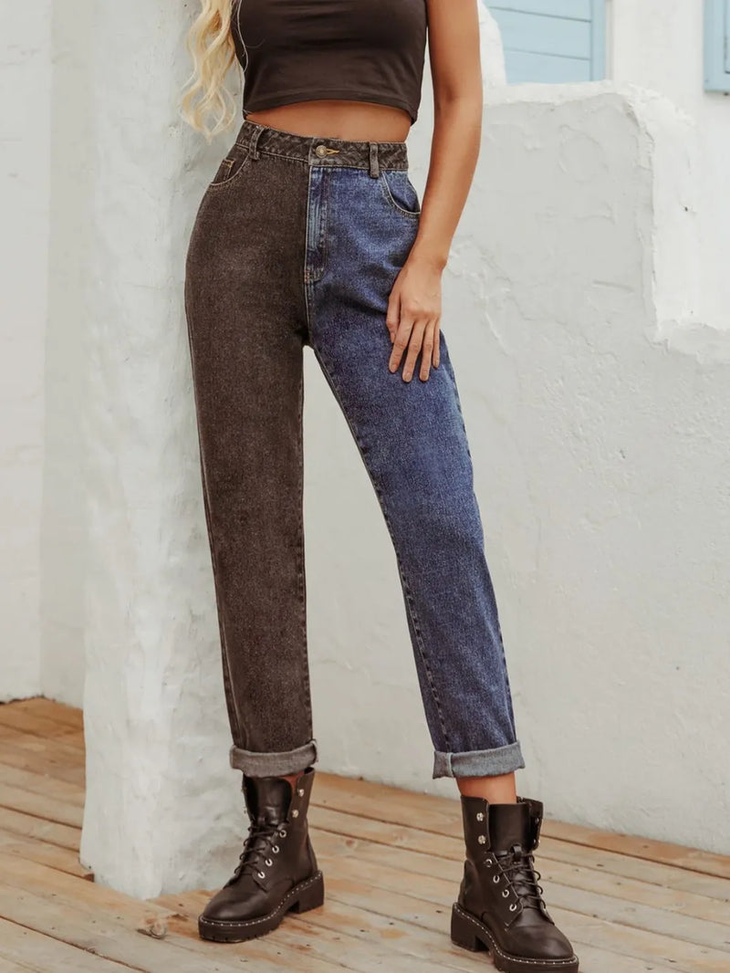 Two Tone Straight Leg Jeans 3