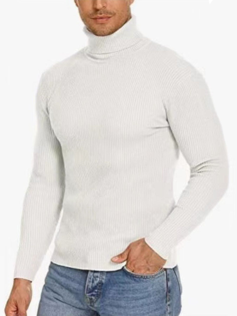 Men's Plus Size Ribbed Turtleneck Long Sleeve Sweater White