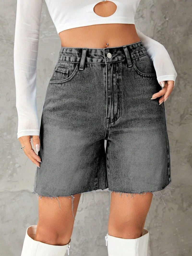 Frayed Hem Denim Shorts | Hazel & June Dark Gray