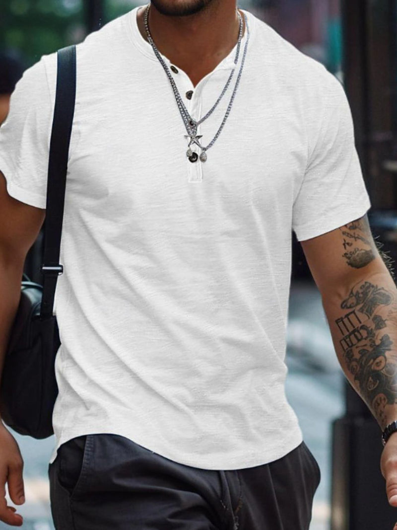 Men's Full Size Button Henley Collar Polo Shirt Plus Size 7