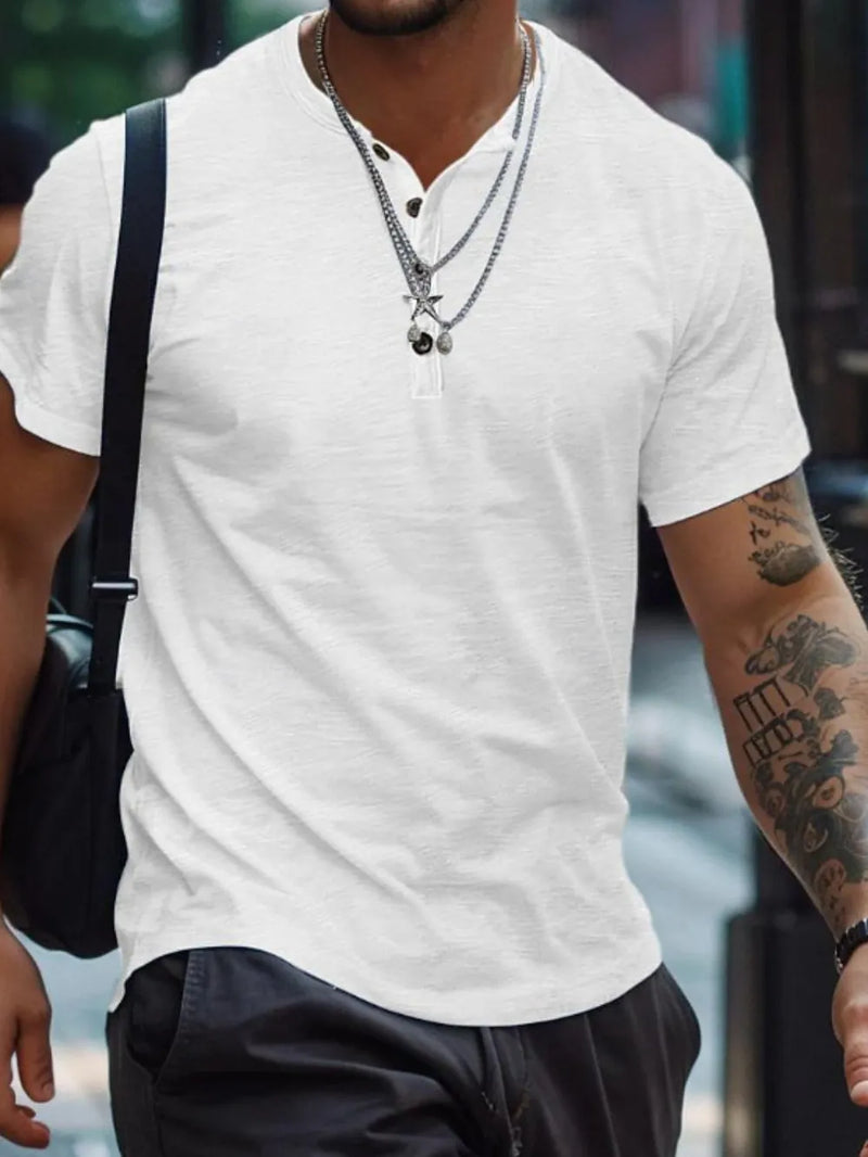 Men's Full Size Button Henley Collar Polo Shirt Plus Size 1