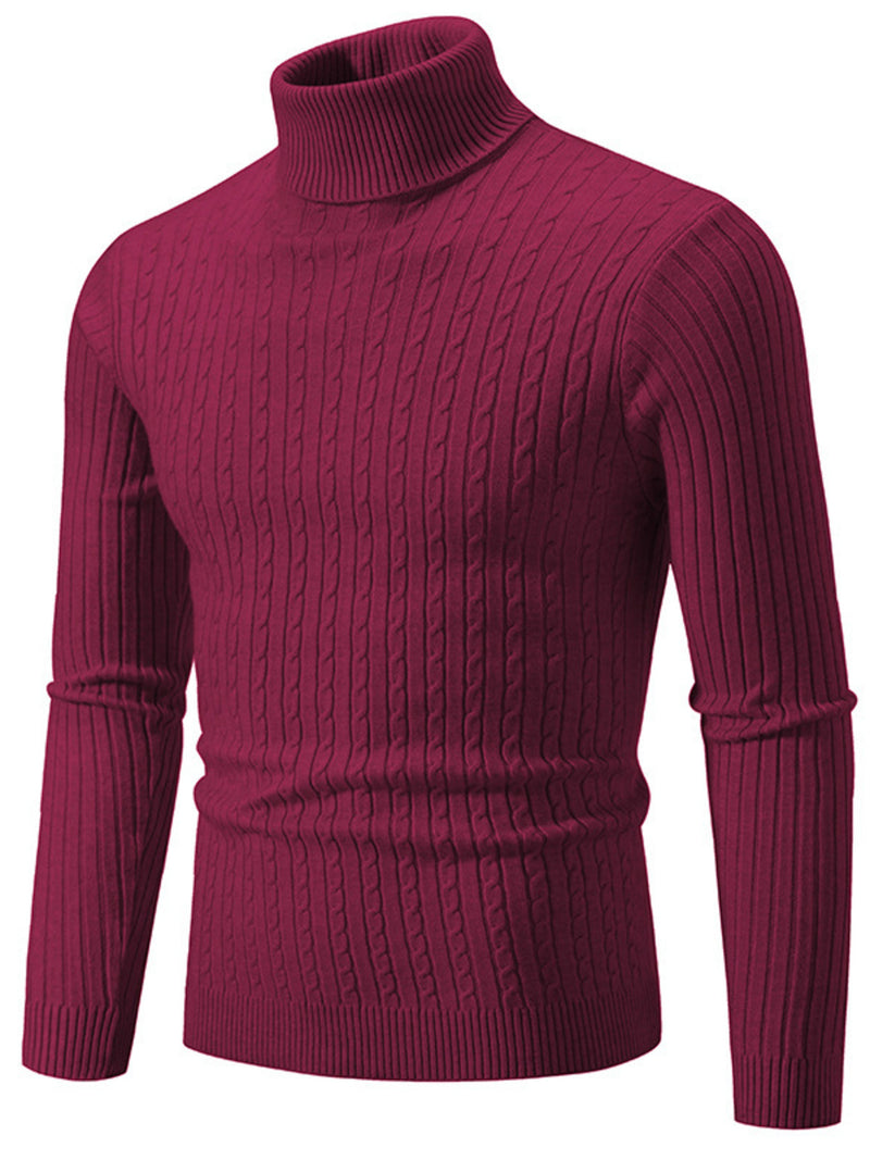 Men's Plus Size Ribbed Turtleneck Long Sleeve Sweater Burgundy