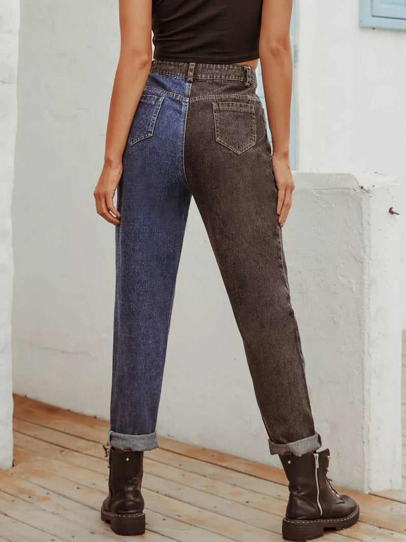 Two Tone Straight Leg Jeans 8