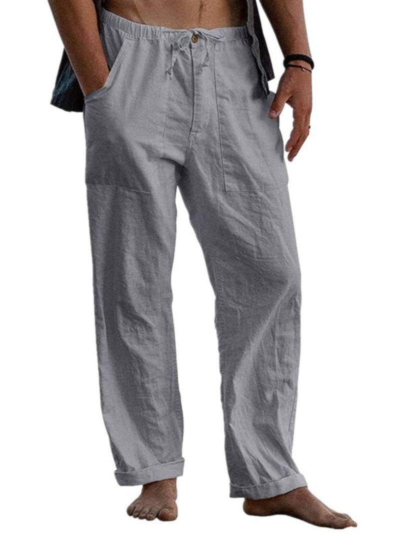 Men's Full Size Drawstring Straight Leg Pants Plus Size Gray