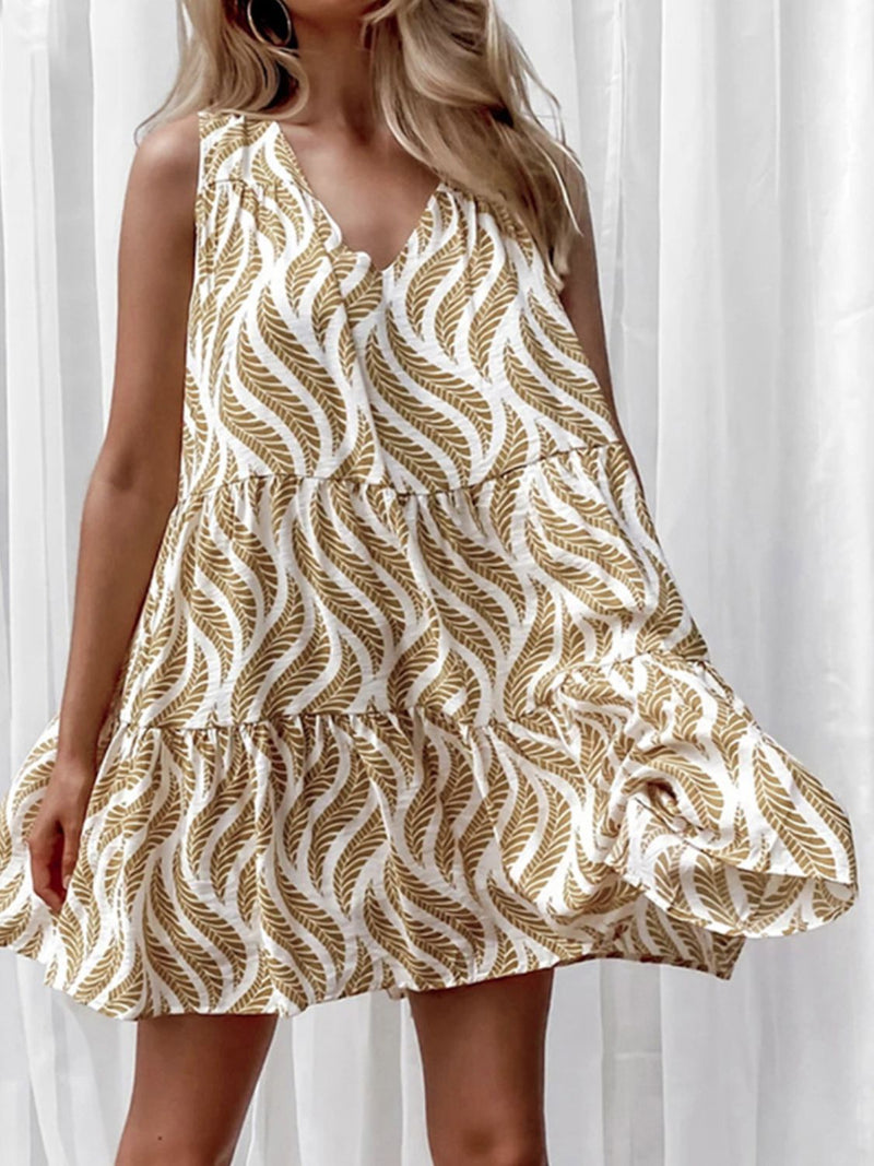 Printed V-Neck Sleeveless Mini Dress | Hazel & June