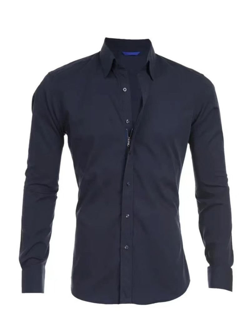 Men's Full Size Classic Button-Down Long Sleeve Business Shirt Plus Size | Hazel & June Navy
