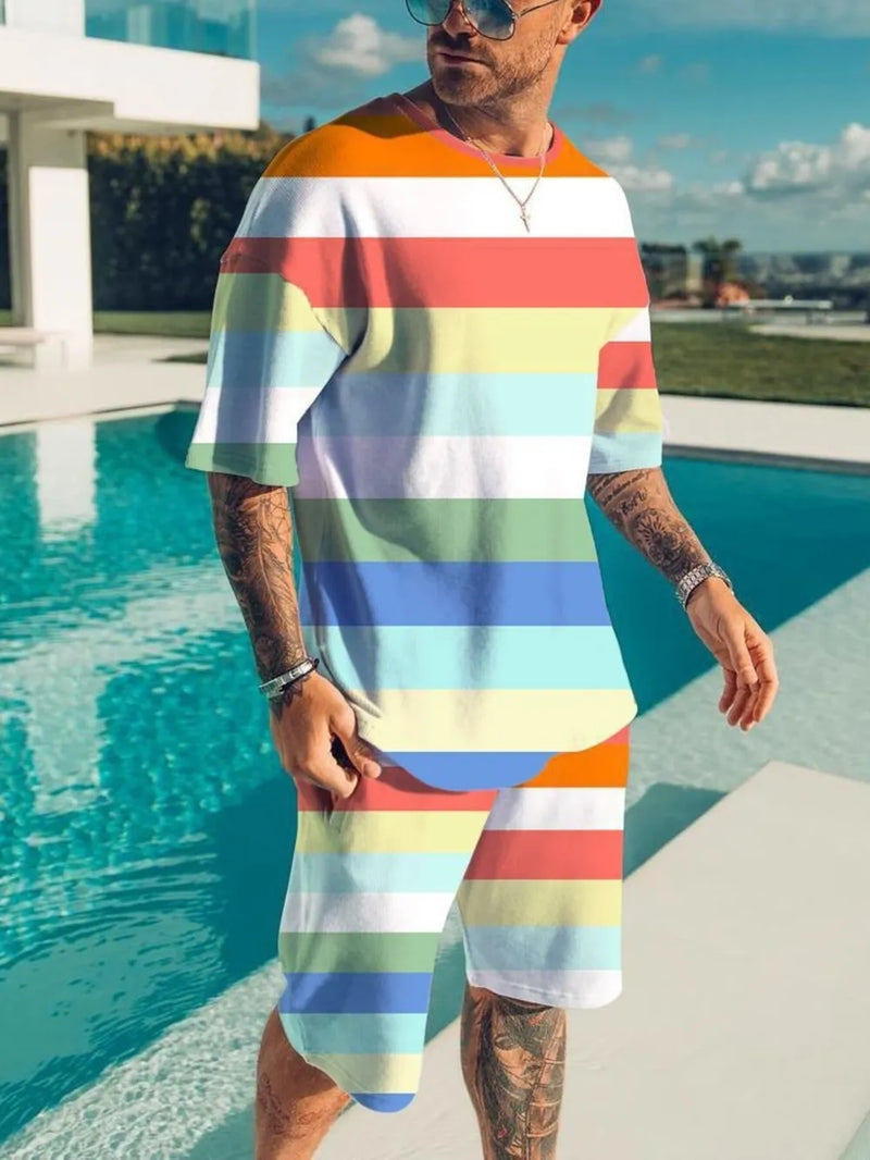 Men's Full Size Color Block Tee and Shorts Set Plus Size 6