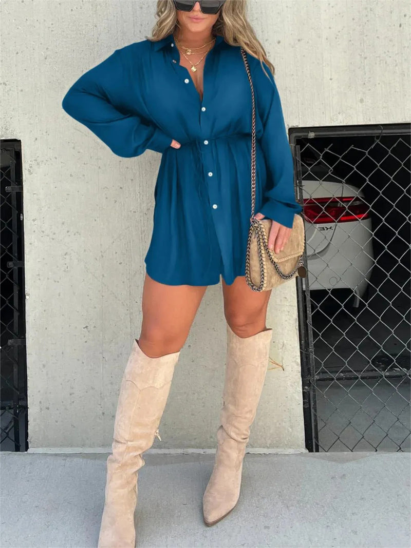 Arden Button Shirt Jumpsuit — Blue