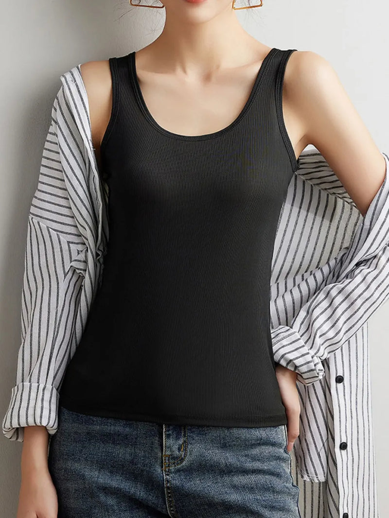 Plus Size Ribbed Scoop Neck Tank Top | Hazel & June Black