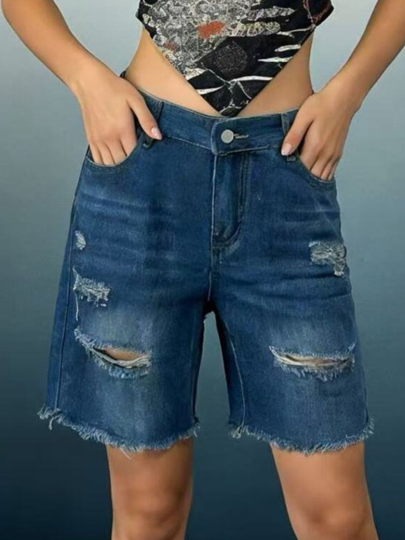 Full Size Ripped Frayed Hem Denim Shorts Plus Size 7
