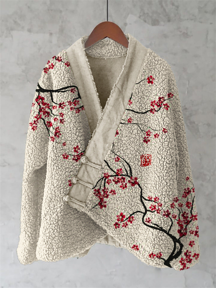Navy Floral Sherpa Kimono Jacket 2