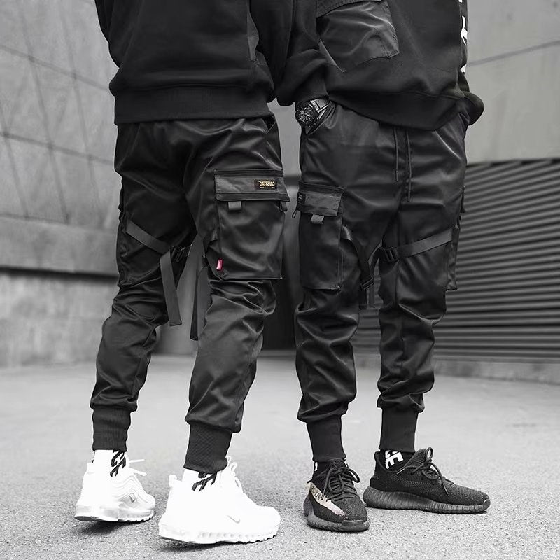 Luca Ribbon Cargo Joggers in Black
