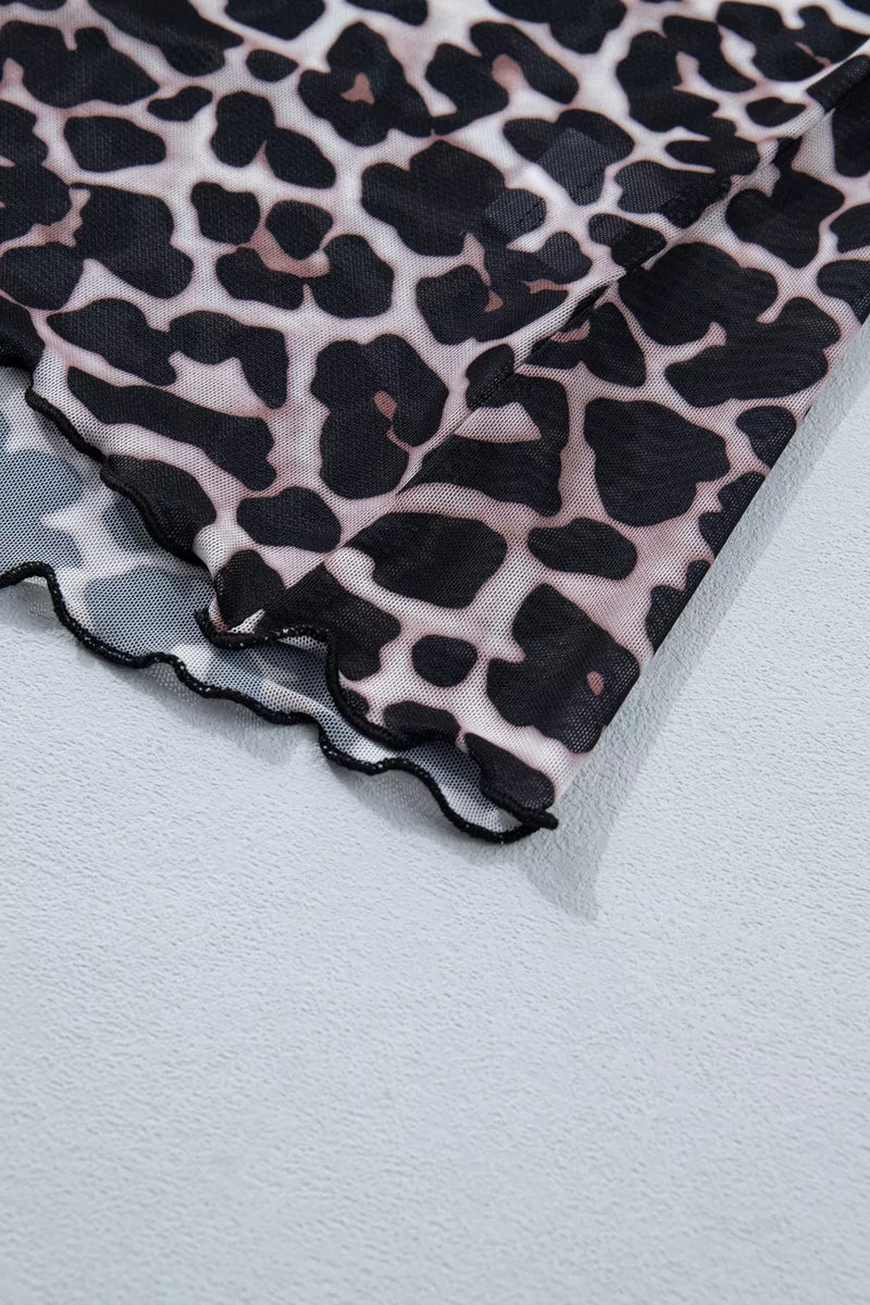 Leopard Print Sheer Mesh Short Sleeve Top 8