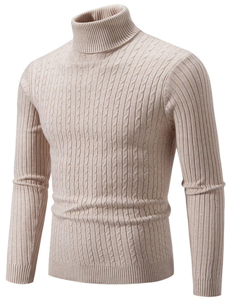 Men's Plus Size Ribbed Turtleneck Long Sleeve Sweater Khaki