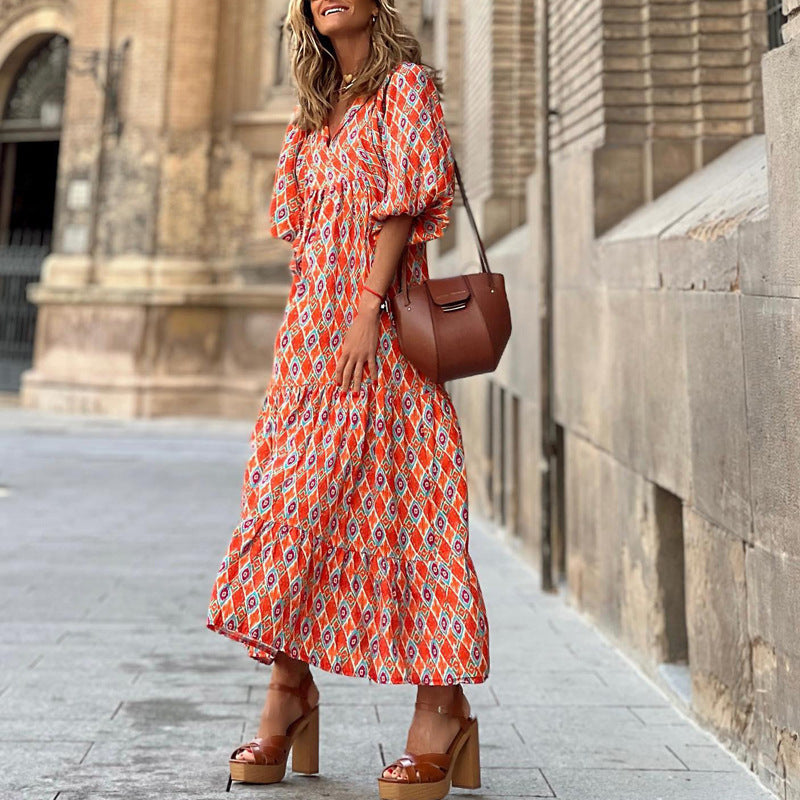 Marisol Bohemian Midi Dress — Red Geometry