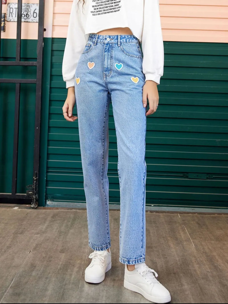 Heart Straight Leg Jeans with Pockets 5