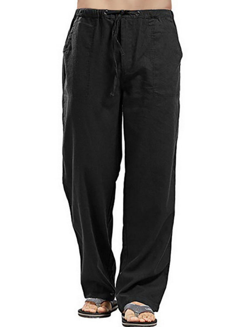 Men's Full Size Drawsting Straight Leg Pants Plus Size Black