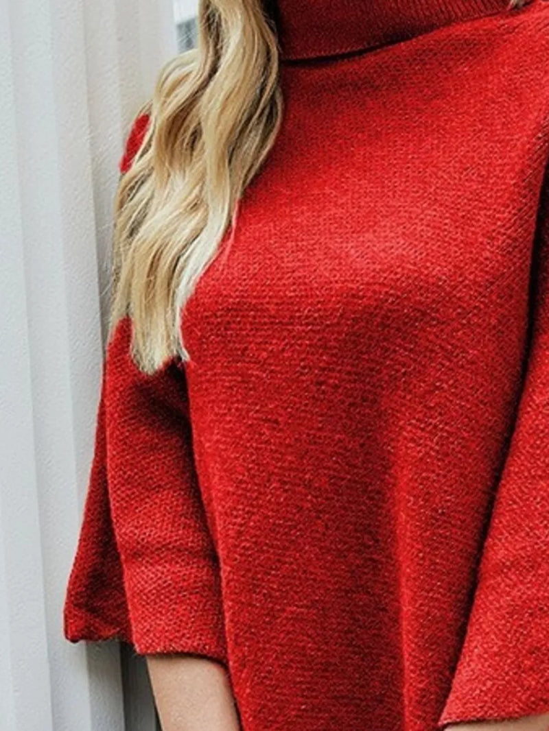Button-Decor Turtleneck Poncho Pullover 3
