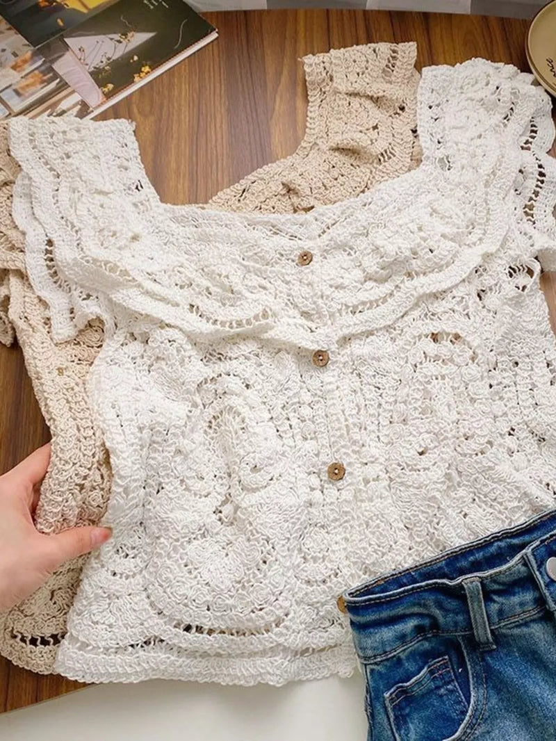 Crochet Lace Button Up Cardigan 6