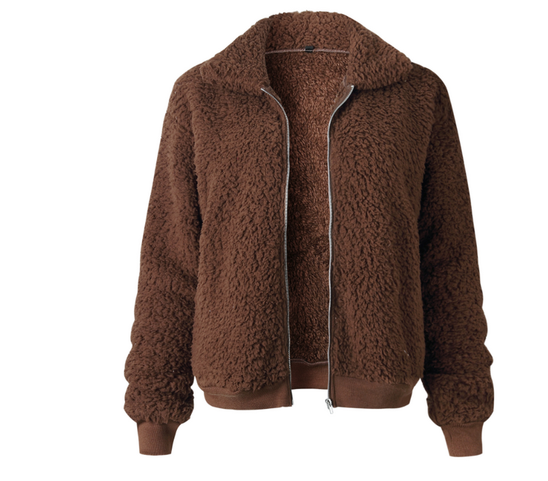 Olive Velvet Collar Jacket — Red coffee