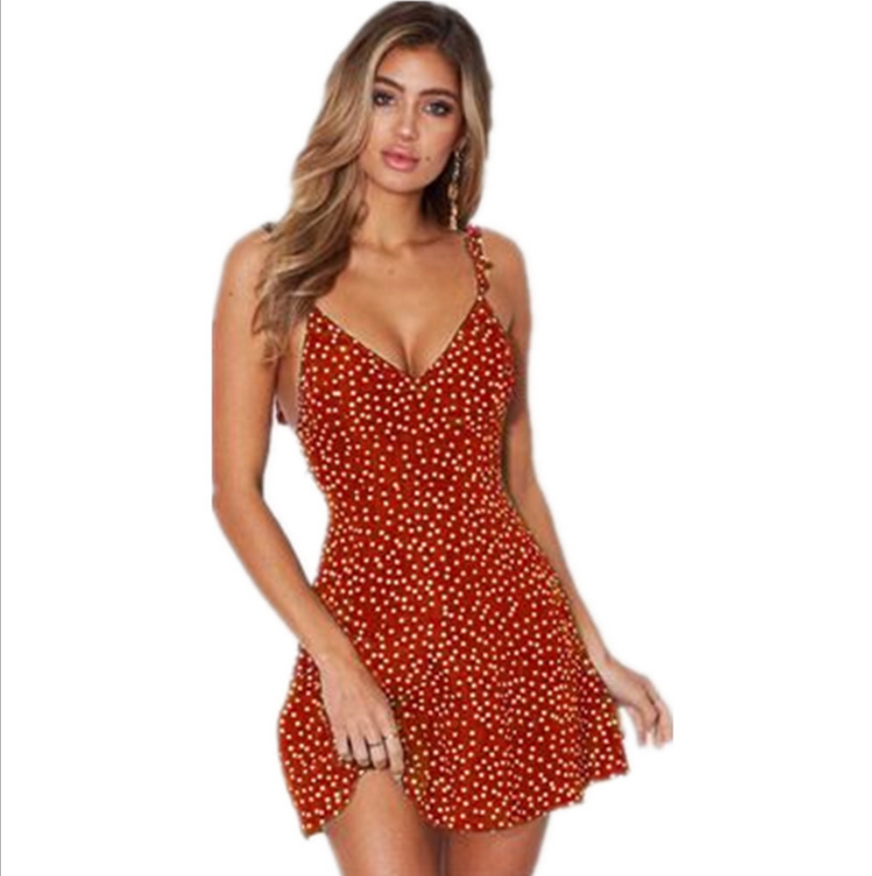 Celeste Polka Dot Strappy Sundress — Red