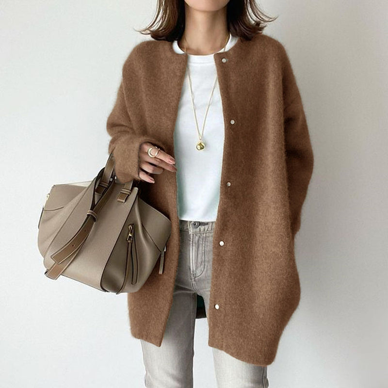 Clara Soft Knit Cardigan — Caramel Knitted Material