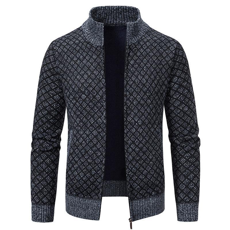 Griffin Plaid Knit Zip Cardigan — Dark Gray