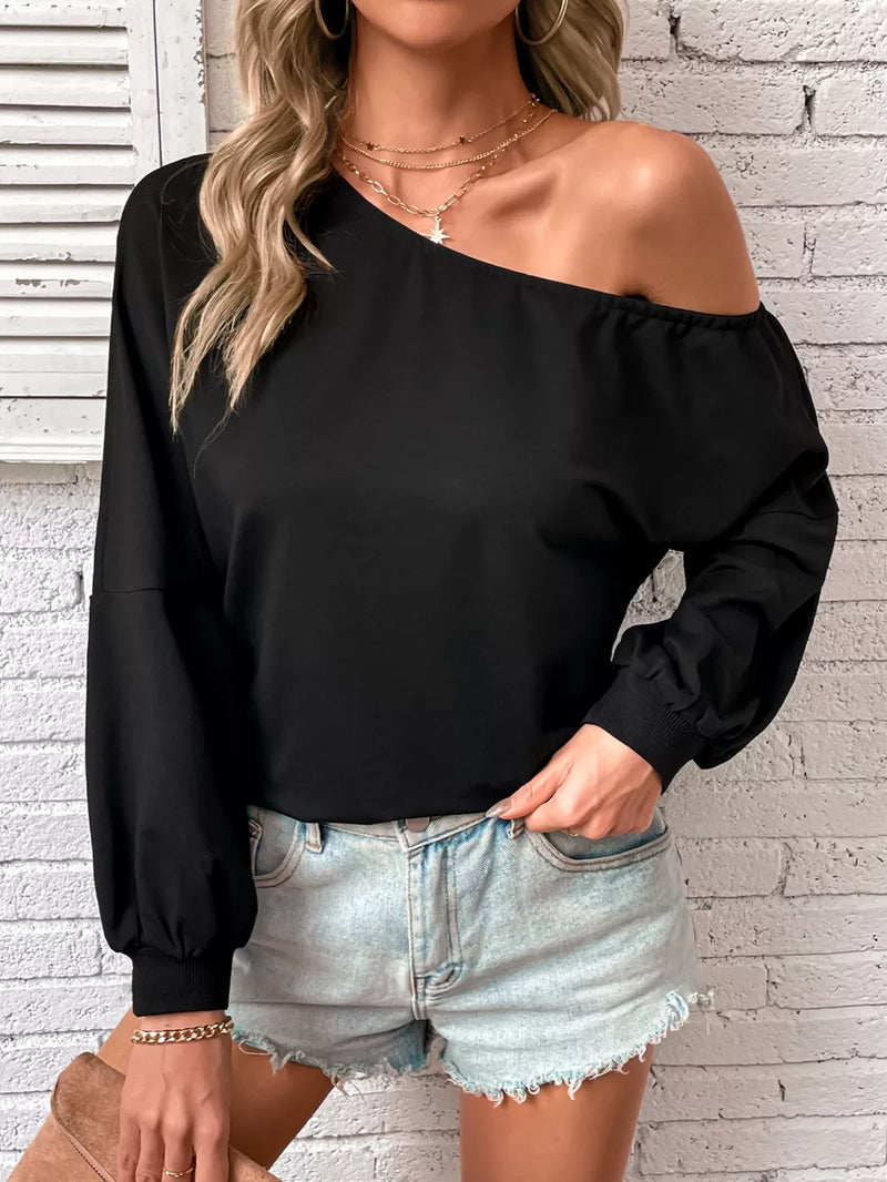 One-Shoulder Long Sleeve Casual Sweatshirt 1