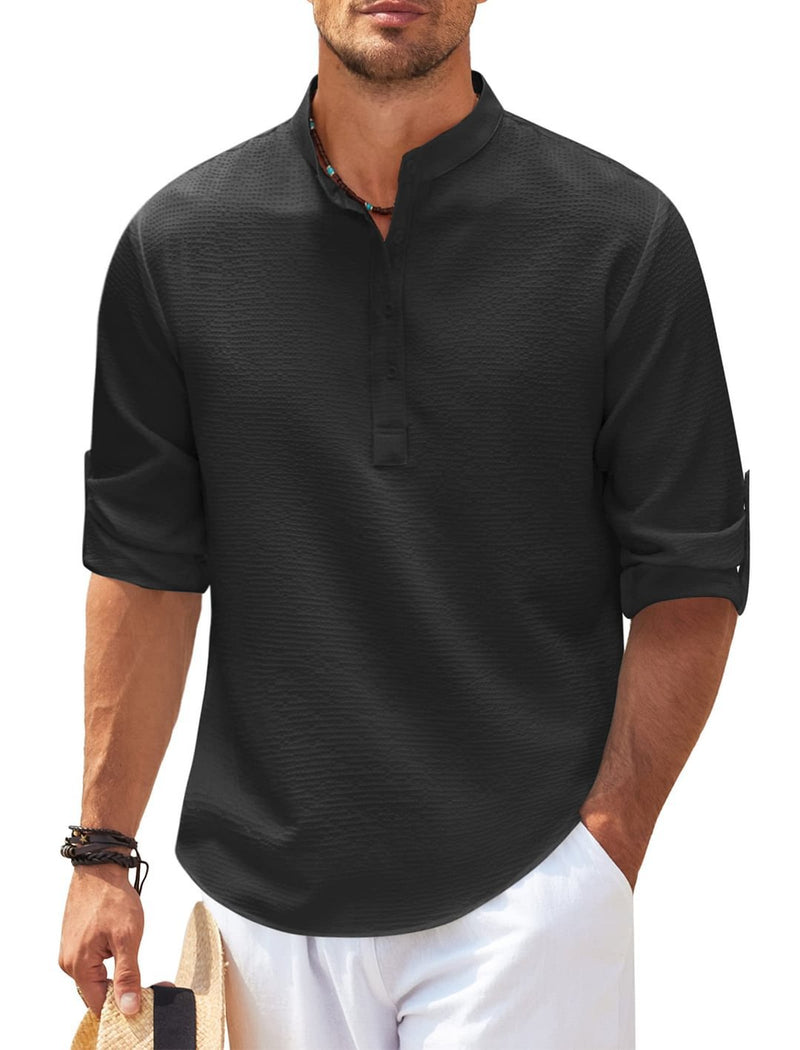 Stone Stand Collar Shirt — Black