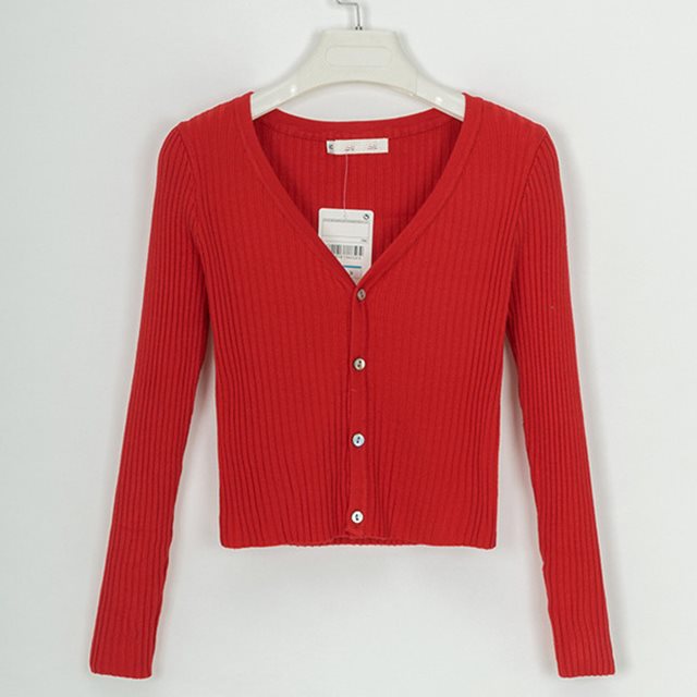 Vera Slim Knit Cardigan — Red