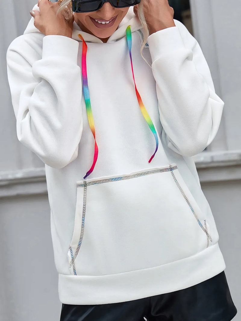 Ivy Lane Contrast Stitching Drawstring Raglan Sleeve Hoodie | Hazel & June Brown