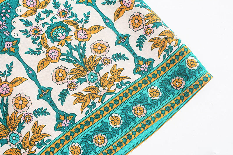 Turquoise Floral Belted Kimono Robe