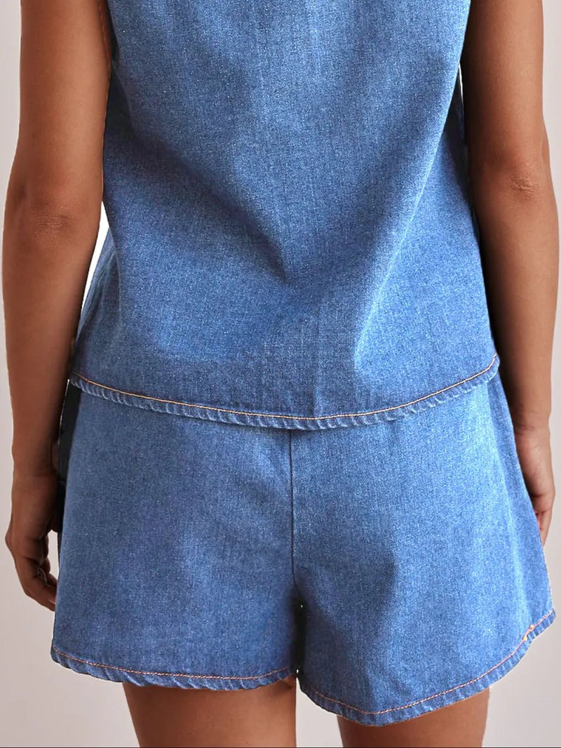 Elastic Waist Denim Shorts 8