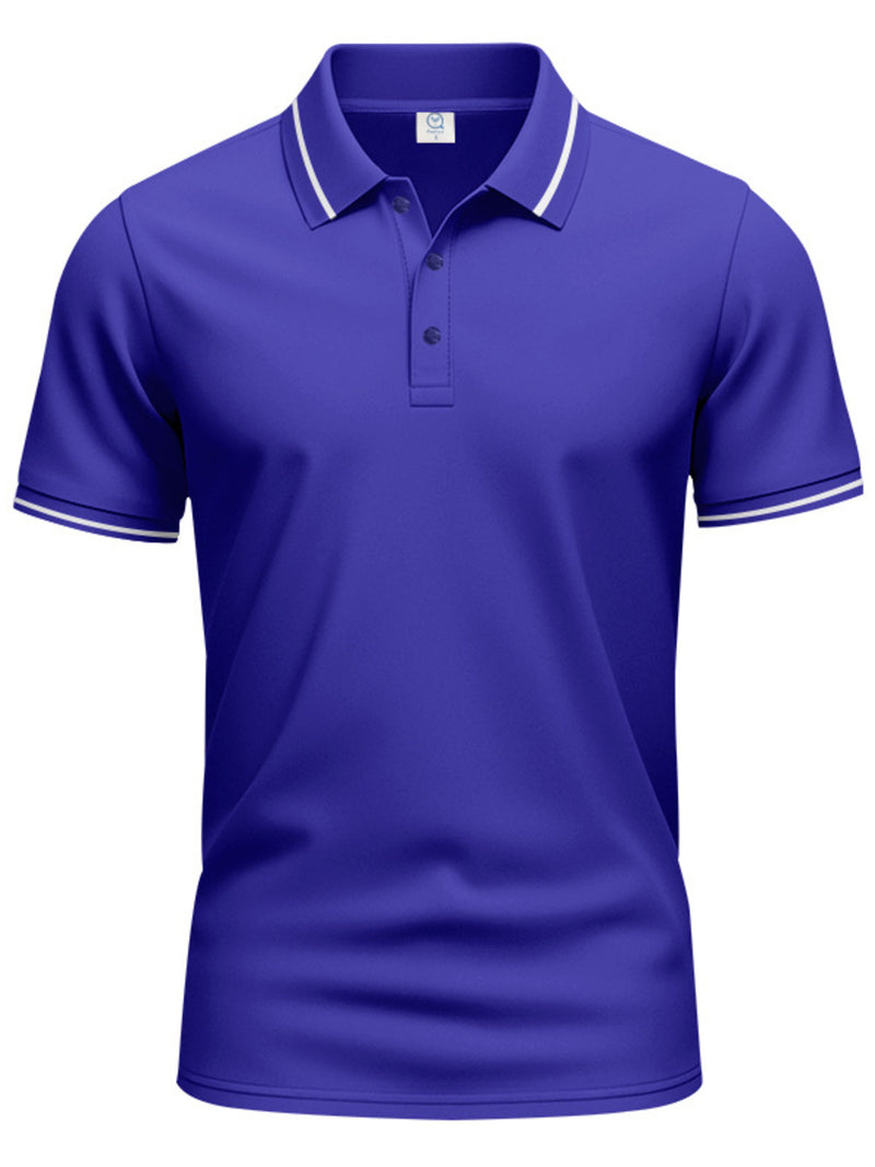 Men's Full Size Contrast Trim Short Sleeve Polo Plus Size | Hazel & June Royal Blue