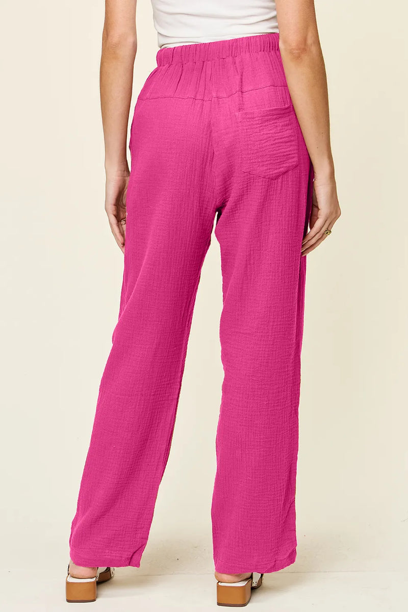 Double Take Full Size Texture Drawstring Straight Pants 7