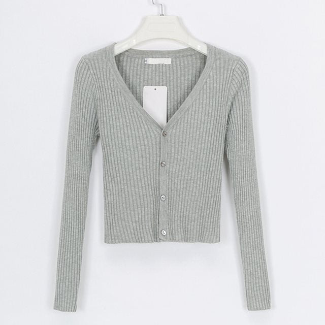 Vera Slim Knit Cardigan — Grey