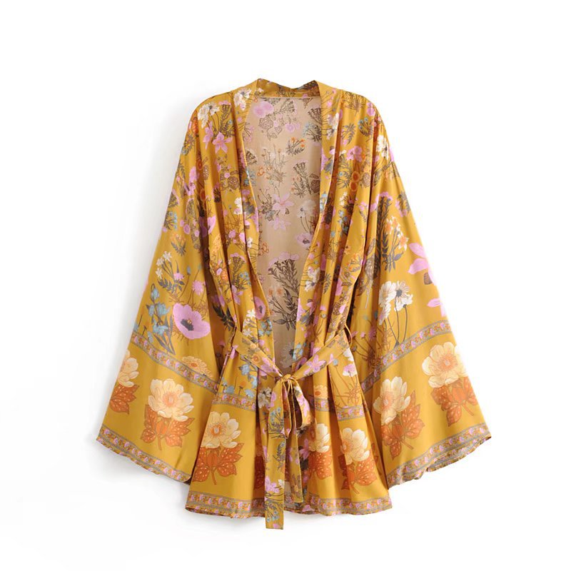 Celestial Moon Wrap Kimono — Yellow