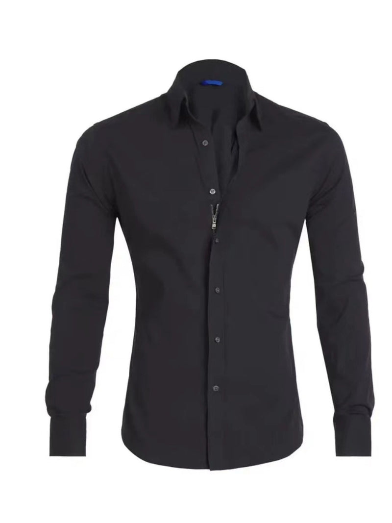 Men's Full Size Classic Button-Down Long Sleeve Business Shirt Plus Size | Hazel & June Black