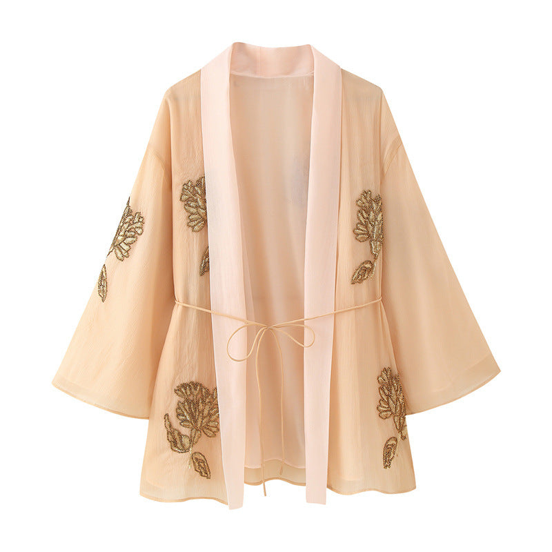 Blush Beaded Silk Kimono Jacket