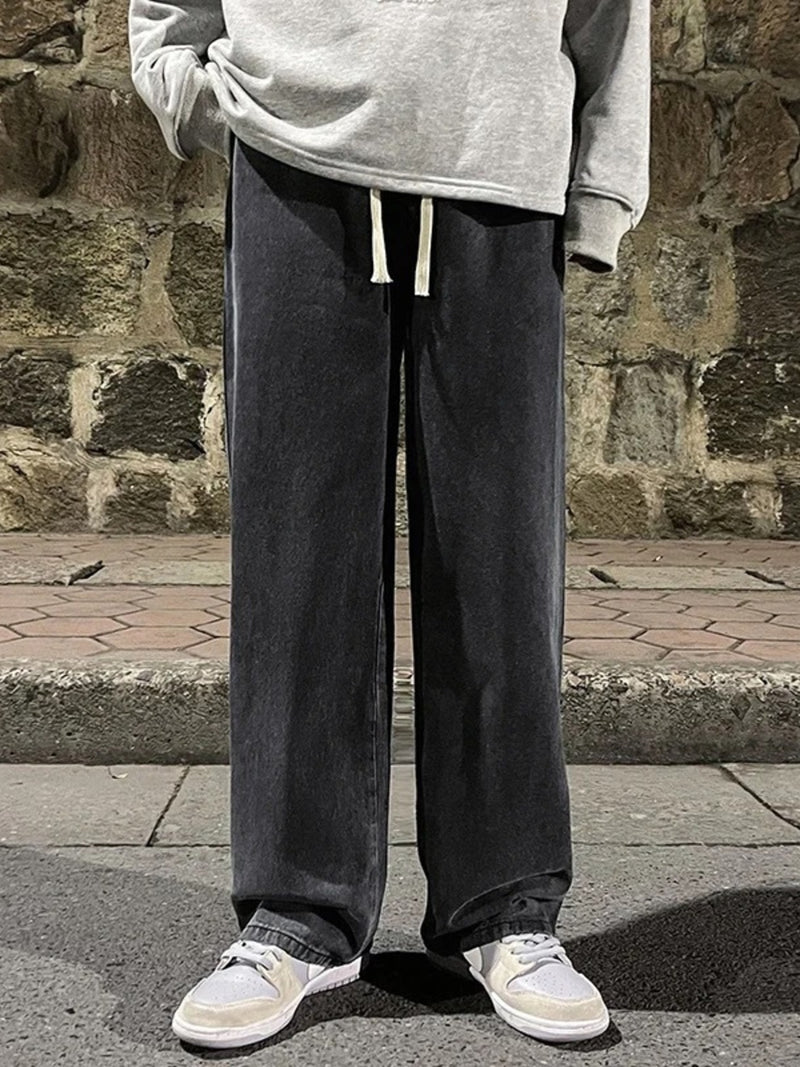 Men's Full Size Drawstring Wide Leg Jeans Plus Size | Hazel & June Black