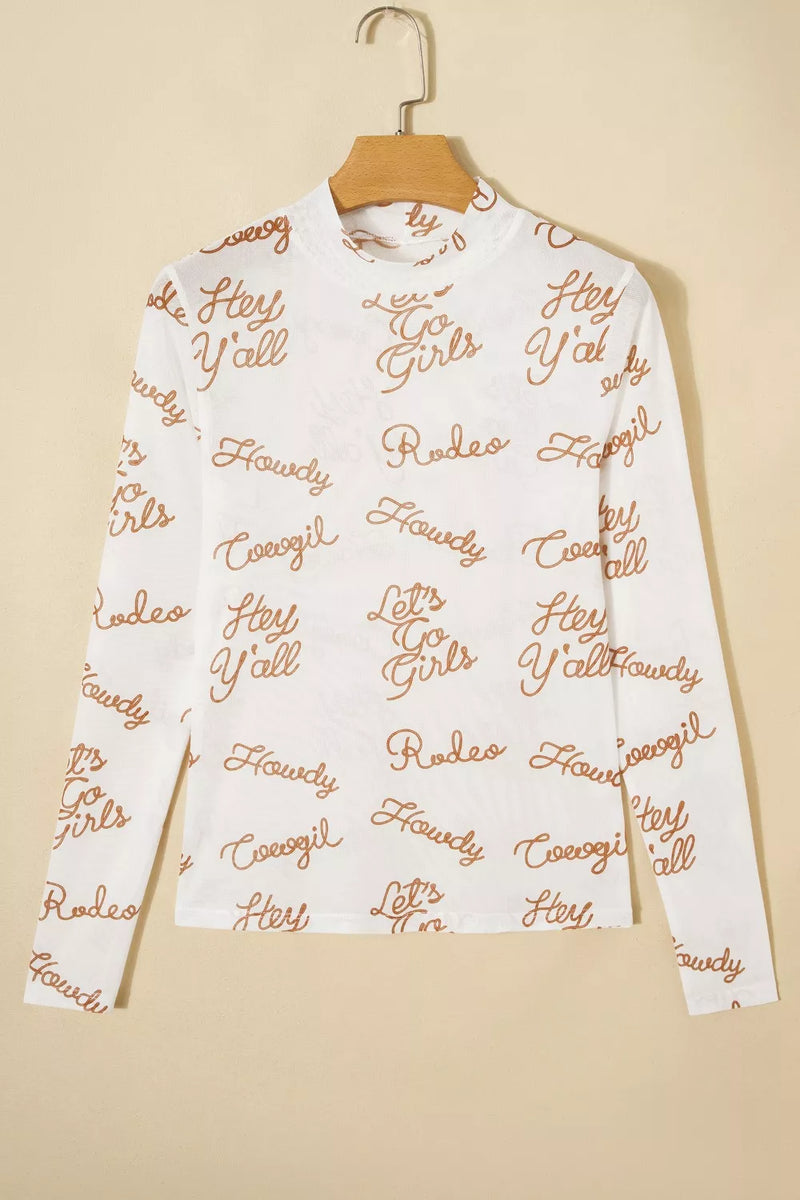 Howdy Hey Yall Mesh High Neck Long Sleeve Top 2