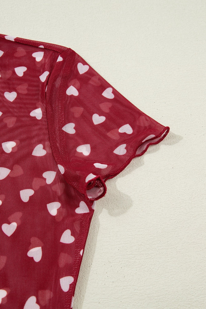 Sheer Heart Print Fitted Top 8