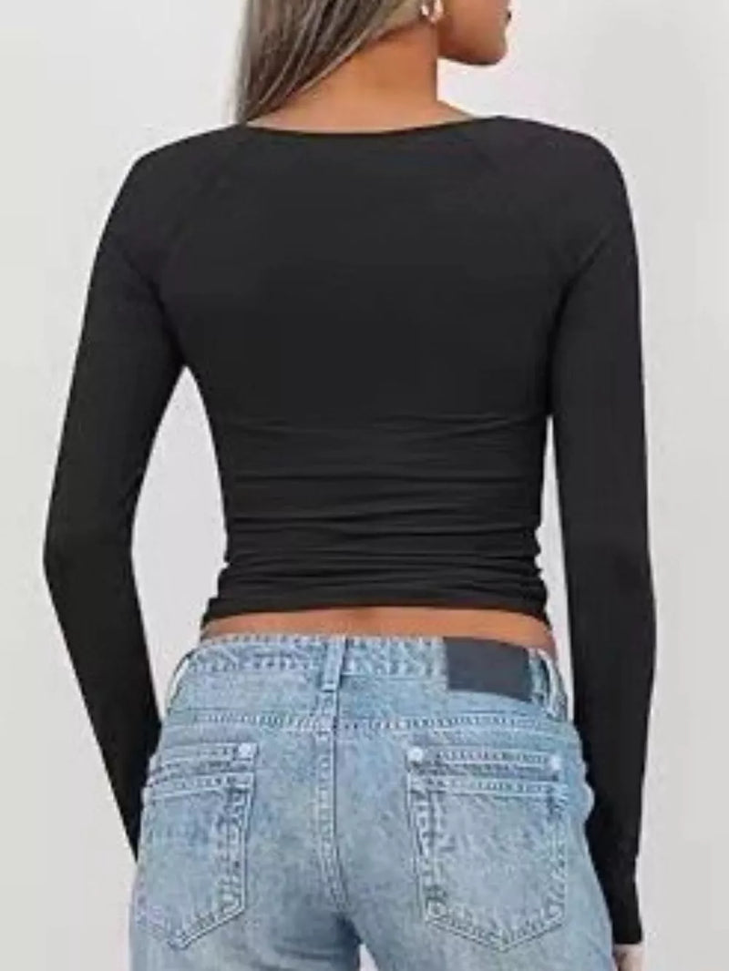 Twist Front Long Sleeve Fitted T-Shirt 4